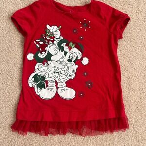 Disney Parks Christmas Minnie Mouse XS Red Ruffle Tunic Top‎